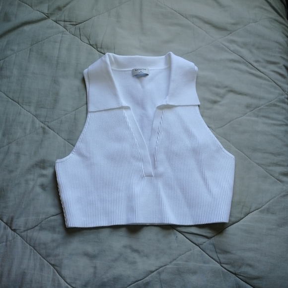 OLD - BABATON Sculpt Knit Polo Top White Cropped XL Aritzia - Picture 2 of 8